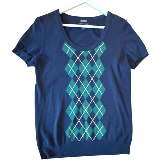 Tommy navy argyle knit scoop neck short sleeve sweater m - Picture 1 of 8